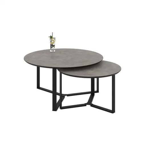 Couchtisch - 2er Set, Betonoptik dunkel, Schweizer Kante, Schwarz