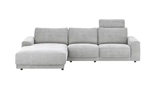 Ecksofa Balok - Longchair groß links mit 2,5-Sitzer, inkl. Relaxfunktion (motorisch) und Kopfstütze, Stoff, Eisengrau