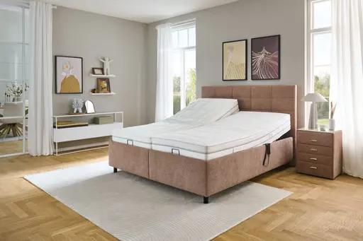 Polsterbett - Liegefläche ca. 180x200 cm, Lattenrahmen motorisch, Stoff, Rose