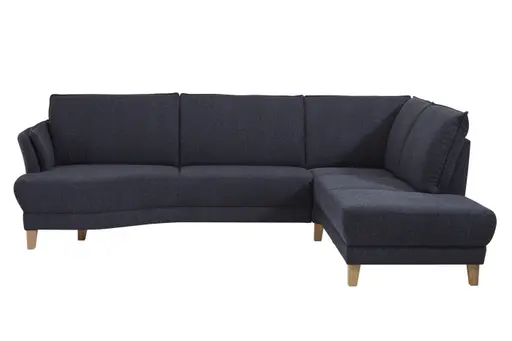 Sofa Stamford - inkl. Armlehne verstellbar, 3,5-Sitzer, Bogen links mit Ecksofa 2-sitzig und Abschlusshocker Rechts, Stoff, Dunkelblau