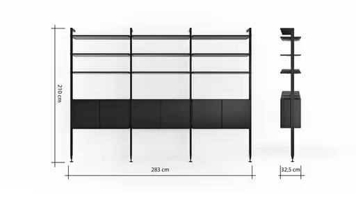 Regal Edge - B ca. 283 cm, Lack, Schwarz