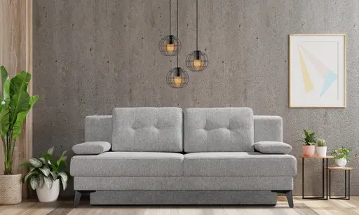 Querschläfer - Schlaffunktion mit Bettkasten, Stoff, Hellgrau