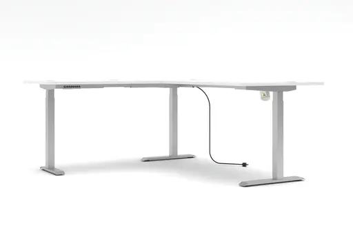 Winkelschreibtisch - höhenverstellbar, LB ca. 185x177 cm, Weiß, Silberfarben