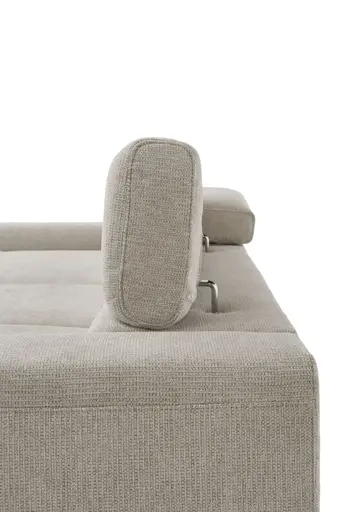 Ecksofa CHENOA - 2-Sitzer mit Longchair rechts, Kopfteil verstellbar, Stoff, Natur