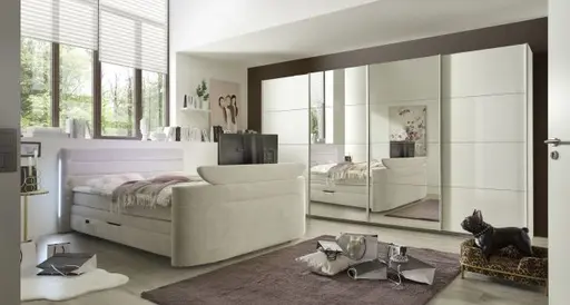  Boxspringbett JELLA MIX- Liegefläche ca. 180x200 cm, Stoff, Creme