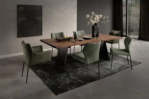 Esstisch 3100 - LB ca. 220x100 cm, Nussbaum Massiv, Stahlwange geneigt, Schwarz