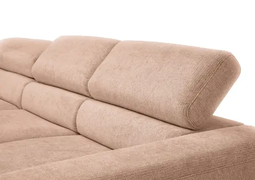 Ecksofa CHENOA - 2-Sitzer mit Longchair rechts, Kopfteil verstellbar, Stoff, Pfirsich