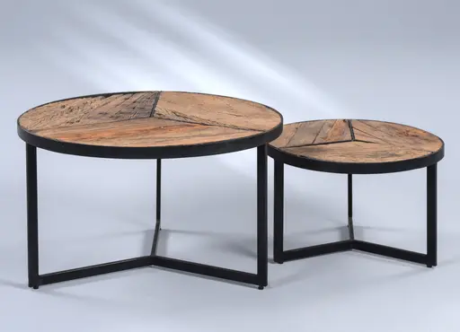  Couchtisch - 2er Set, Vintage Holz, Schwarz