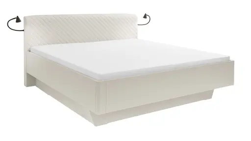 Bett EM Armadio - mit Beleuchtung,  Liegefläche ca. 180x200cm, Dekor Sand, Lederlook beige