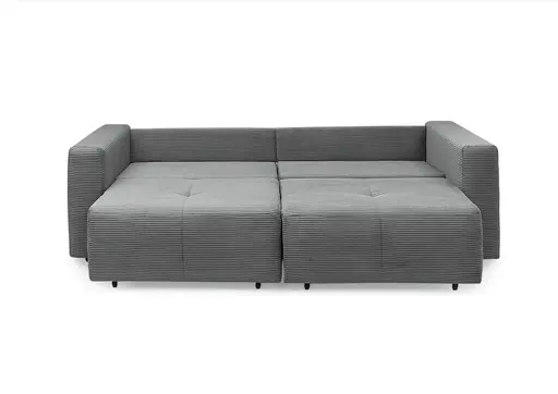 Megasofa Juless - Schlaffunktion mit Bettkasten, Cord, Grau