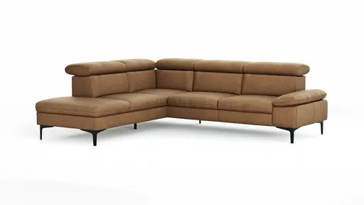 Ecksofa Felipa - Ecke links mit 2,5-Sitzer inkl. Kopfteil verstellbar, Leder, Cognac