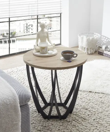 Beistelltisch - Ø/H ca. 50x50 cm, Artisan Eiche Nachbildung, Schwarz