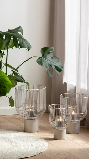 Windlicht - Eisen/Glas, Beige