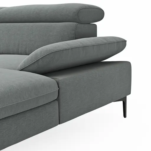 Ecksofa Felipa - 2,5-Sitzer mit Longchair rechts inkl. Armlehne verstellbar und Rückenlehne/Sitztiefe verstellbar (motorisch), Stoff, Grau