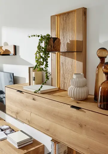 Wohnwand Tucson - inkl. Beleuchtung, Wildeiche massiv