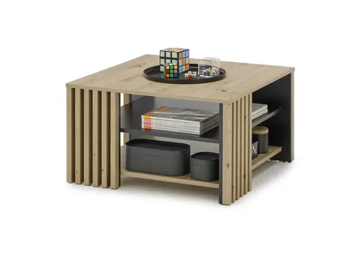 Couchtisch FLORISS- LB ca. 80x80 cm, Eiche Dekor, Schwarz