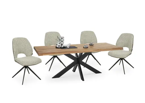 Esstisch - LB ca. 200x100 cm, Wildeiche massiv geölt, Baumkante, Schwarz