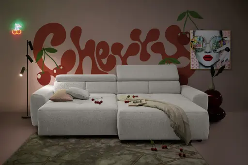 Ecksofa JYTTE - Sofa 2-sitzig mit Longchair rechts, Stoff, Hellgrau