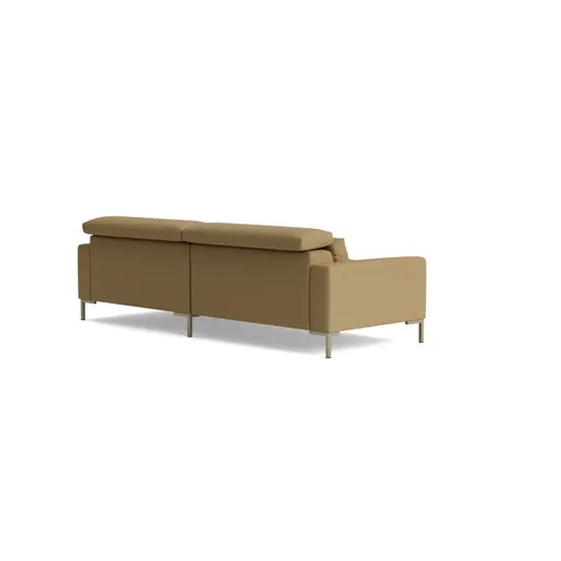 Sofa Braska - 1,75-Sitzer mit Longchair rechts, inkl. Kopfstütze verstellbar, Stoff, Rauchbraun