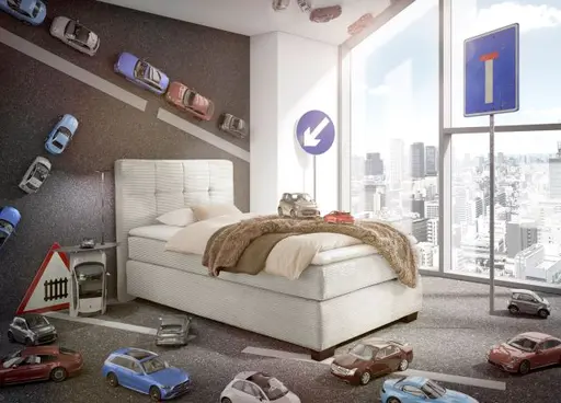 Boxspringbett JILA- Ligefläche ca. 120x200 cm, Stoff, Beige