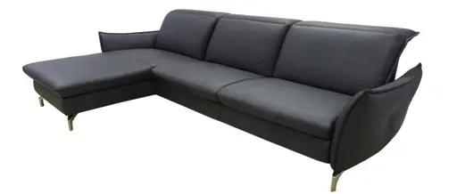 Ecksofa - Longchair links mit 2-Sitzer rechts, Leder, Anthrazit