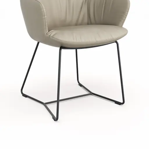 Armlehnstuhl Pegara - Leder, Graubraun, Kufe