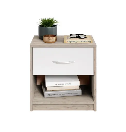 Nachtkommode - Eiche Dekor, Weiß