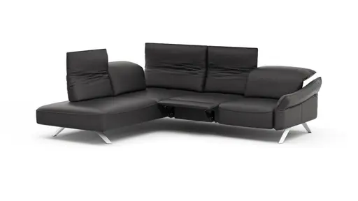 Ecksofa Bormio - Ecke links mit 2,5-Sitzer inklusive Relaxfunktion (motorisch), Leder, Schwarz
