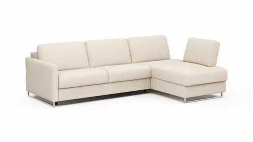 Ecksofa Nuoro - 2-Sitzer mit Longchair rechts inkl. Schlaffunktion und Bettkasten, Stoff, Beige
