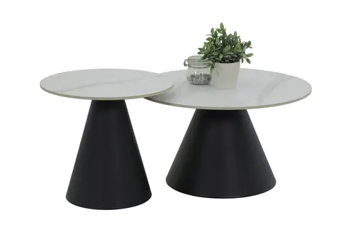 Couchtisch - 2er Set, Marmoroptik weiß matt, Schwarz