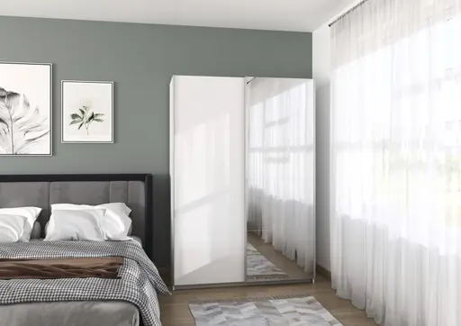 Schwebetürenschrank RUBITO- B ca. 136 cm, Weiß, Spiegel