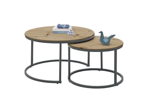 Couchtisch - 2er Set, Holzoptik, Schwarz matt