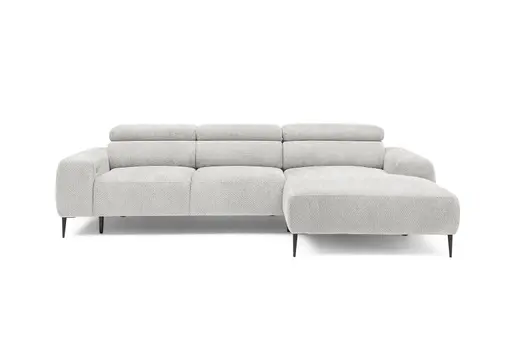 Ecksofa - 2-Sitzer mit Longchair rechts, Sitzvorzug motorisch, Kopfteil verstellbar, Stoff, Creme