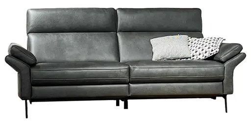Sofa Atella - 3-Sitzer inkl. motorischer Relax- und Kopfteilverstellung, Leder, Anthrazit