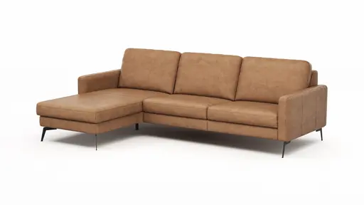 Ecksofa Enna - Longchair Links mit 3-Sitzer, Armlehne A, Leder, Cognac