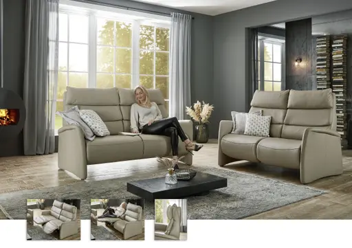 Sofa - 2,5-Sitzer groß, Kopfteil verstellbar, Leder, Perlmutt