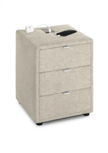 Nachttisch- Inkl. Ladeport, Stoff, Beige