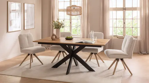 Stuhl Evania - Dreh und Relax-Funktion, niedriger Rücken, Stoff, Creme