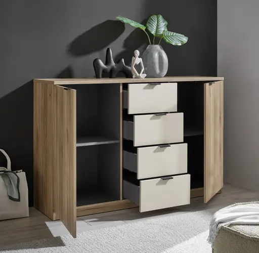 Kommode - Dekor Holz, Absetzungen Beige