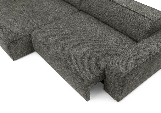 Ecksofa - Longchair links mit 2-Sitzer, Sitzvorzug motorisch, Stoff, Steingrau