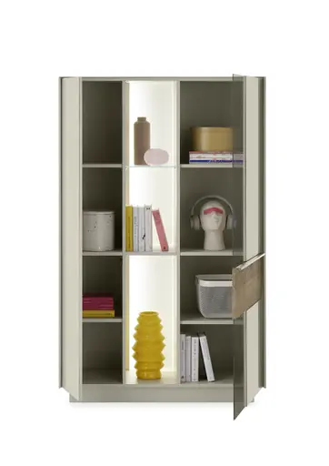 Highboard - mit Beleuchtung, B ca. 96 cm, Kaschmir, Eiche massiv