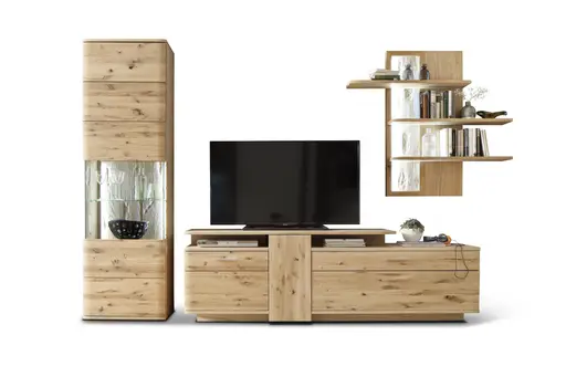 Wohnwand - mit Beleuchtung, Eiche teilmassiv