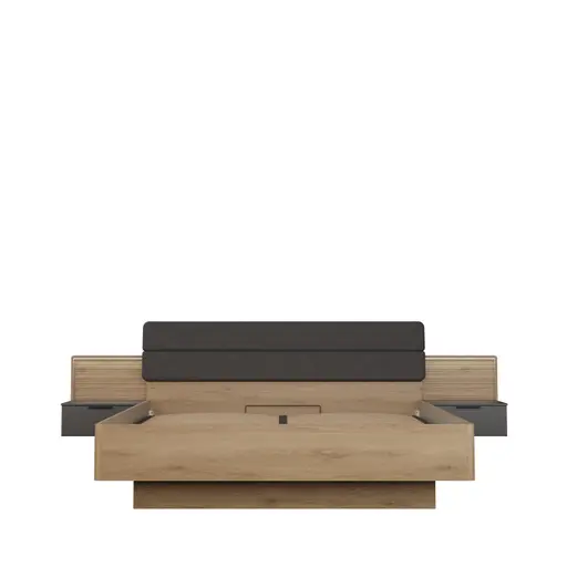 Bettgestell FALLEA- Liegefläche ca. 180x200 cm, inkl. 2 Nakos, Wildeiche Natur, Dunkelgrau