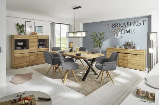 Esstisch - LB ca. 200x100 cm, Eiche massiv geölt, Baumkante, Schwarz