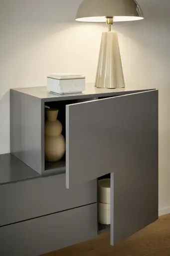 Wohnwand 3900 - Lack, Steingrau, Mandel