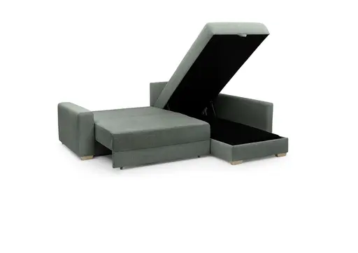 Ecksofa Jyte - 2-Sitzer mit Ecke rechts, Schlaffunktion mit Bettkasten, Stoff, Dunkelgrün