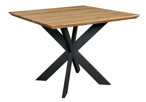 Esstisch- LB ca. 100x100 cm, Eiche Massiv, Geölt, Metall, Schwarz, Pulverbeschichtet