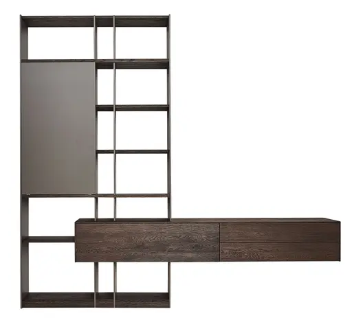 Wohnwand Mileto - Asteiche massiv gebürstet, Tabak geölt