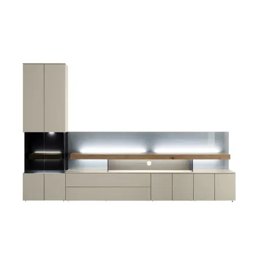 Wohnwand - BH 301x195 cm, Kristallgrau, Beleuchtung