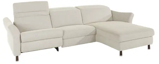 Ecksofa Rafaela - 3-Sitzer, Longchair rechts, Kopfteil verstellbar (manuell), Webstoff, Ecru